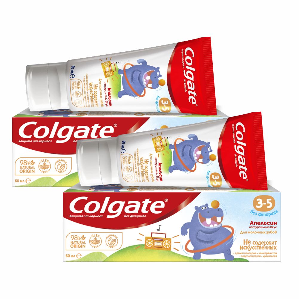Зубная паста Colgate детская комплект Апельсин без фтора 3-5 лет 60 мл х 2 шт