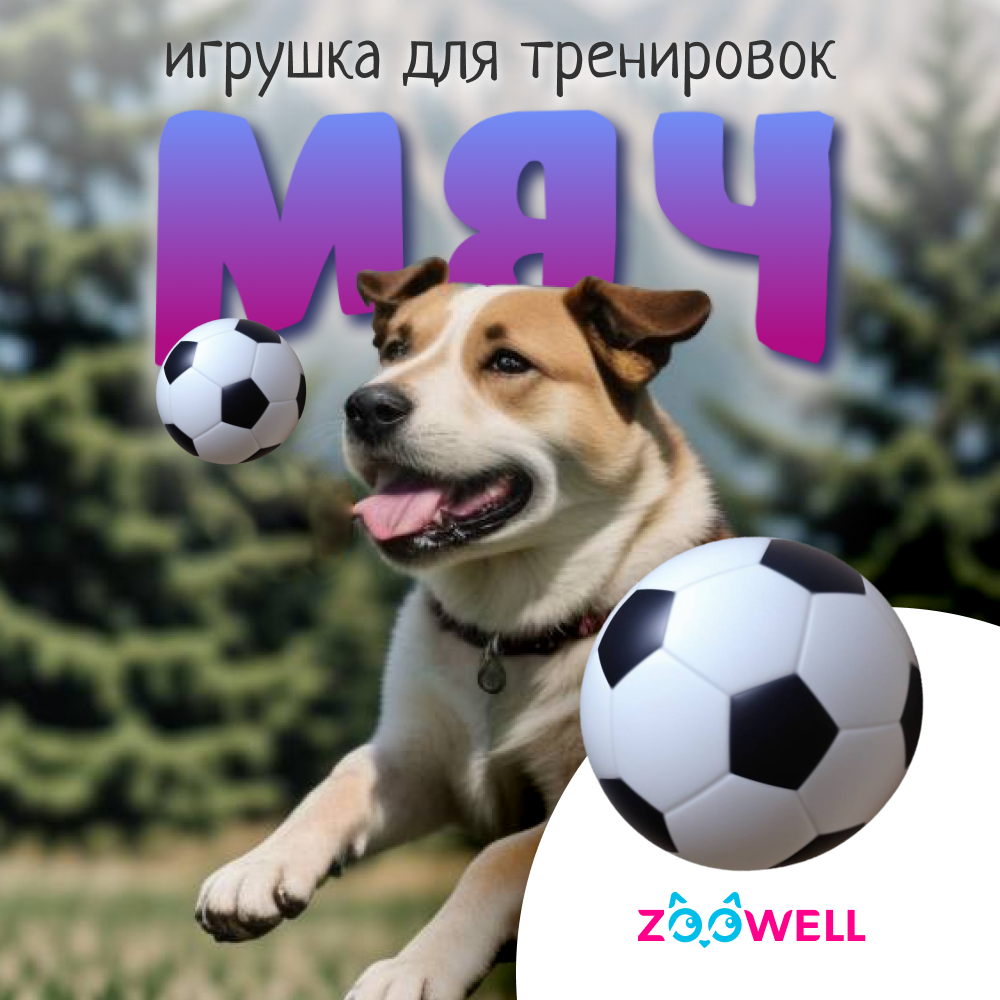 Игрушка для собак ZooWell Play Мяч, черный-белый, каучук, 9 см