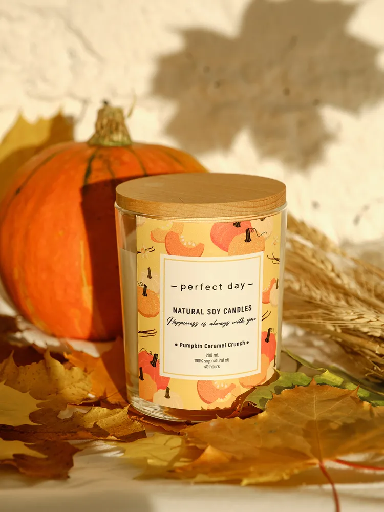 

Свеча ароматическая PERFECT DAY CANDLES Тыквенный карамельный кранч деревянный фитиль, Тыквенный карамельный кранч