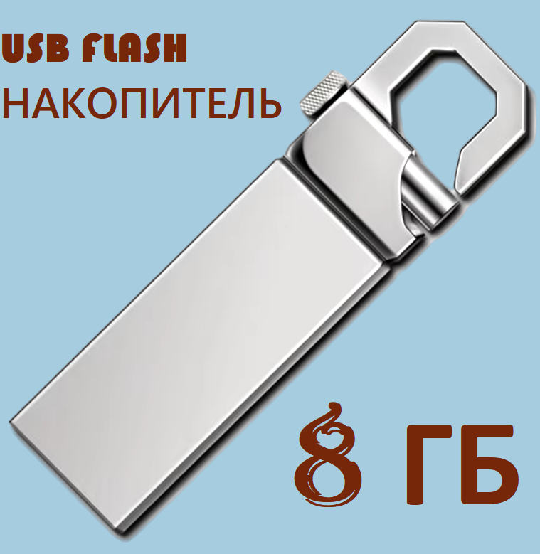 

Флешка NoBrand USB 3.1 8 ГБ (серебристый карабин), USB 3.1