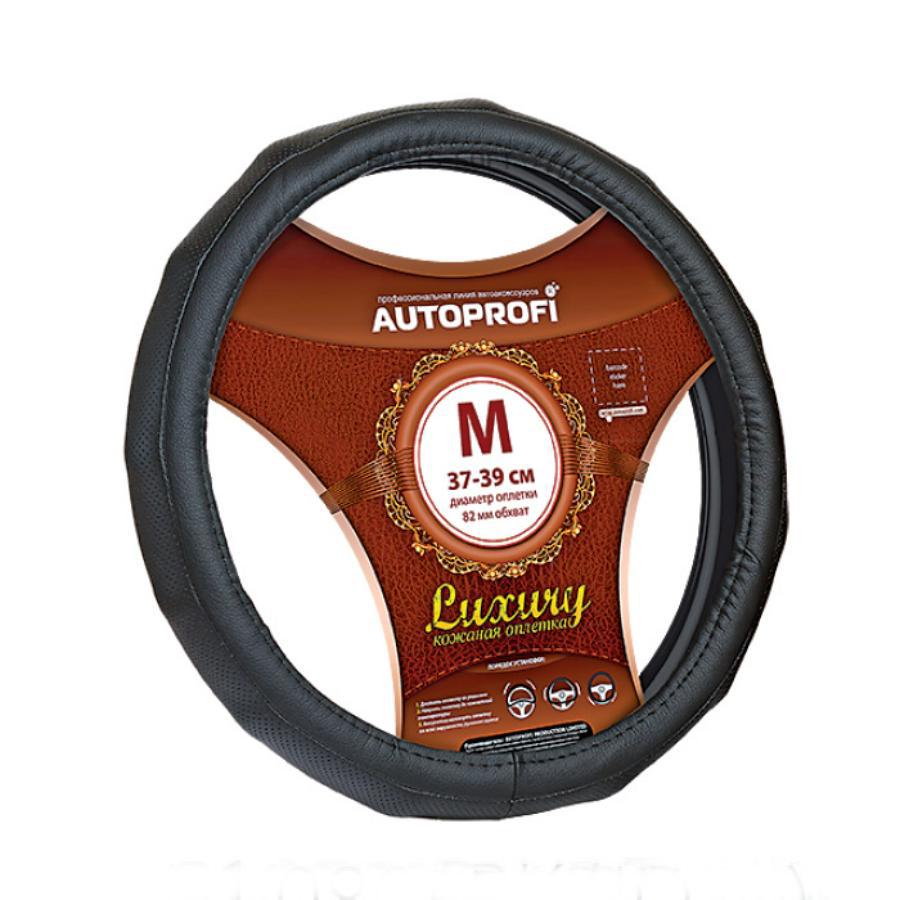 

AUTOPROFI AP-1050 BK (M) оплетка руля серия LUXURY, экокожа, ребристая с перфорацией, чёр