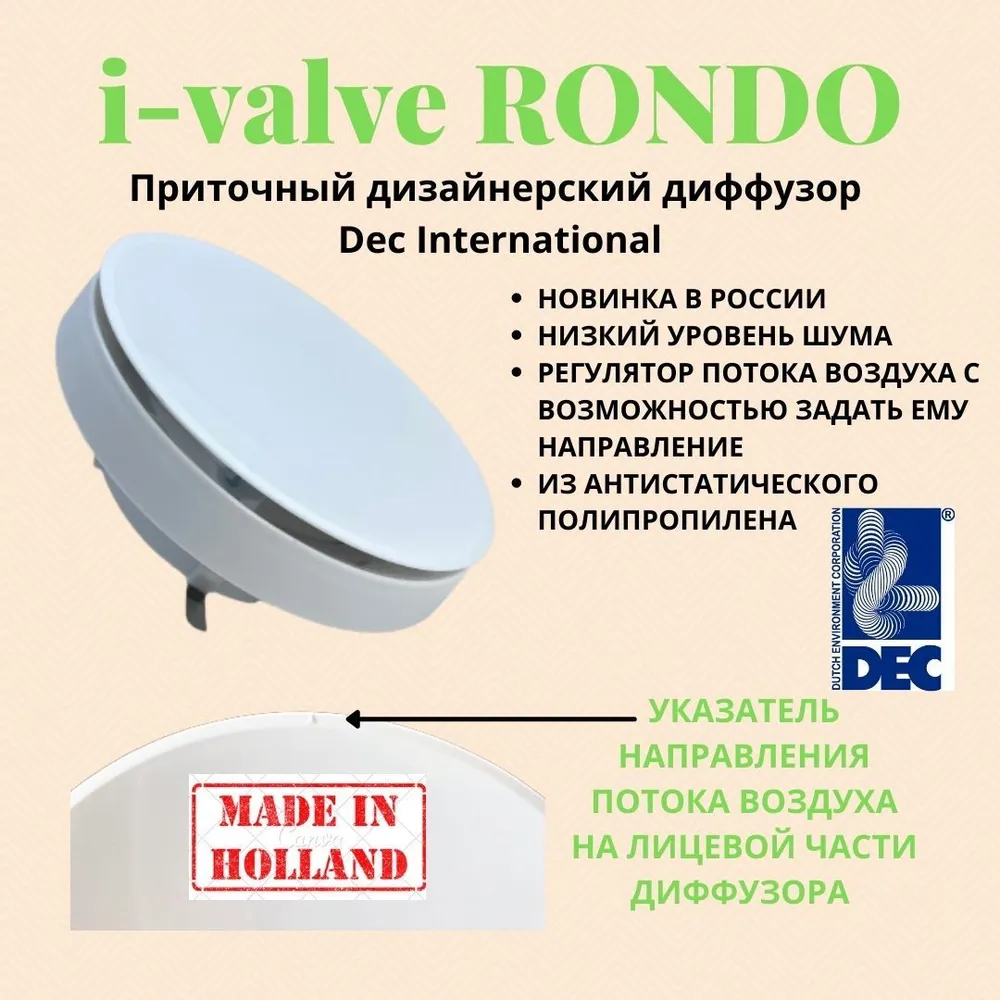 Приточный диффузор от DEC International i-valve Rondo125, 125мм белый