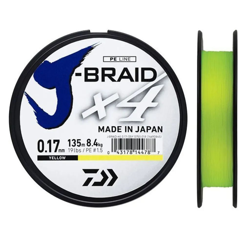 фото Шнур плетеный daiwa j braid x4 0.21 мм 12.4 кг 135 м цвет желтый