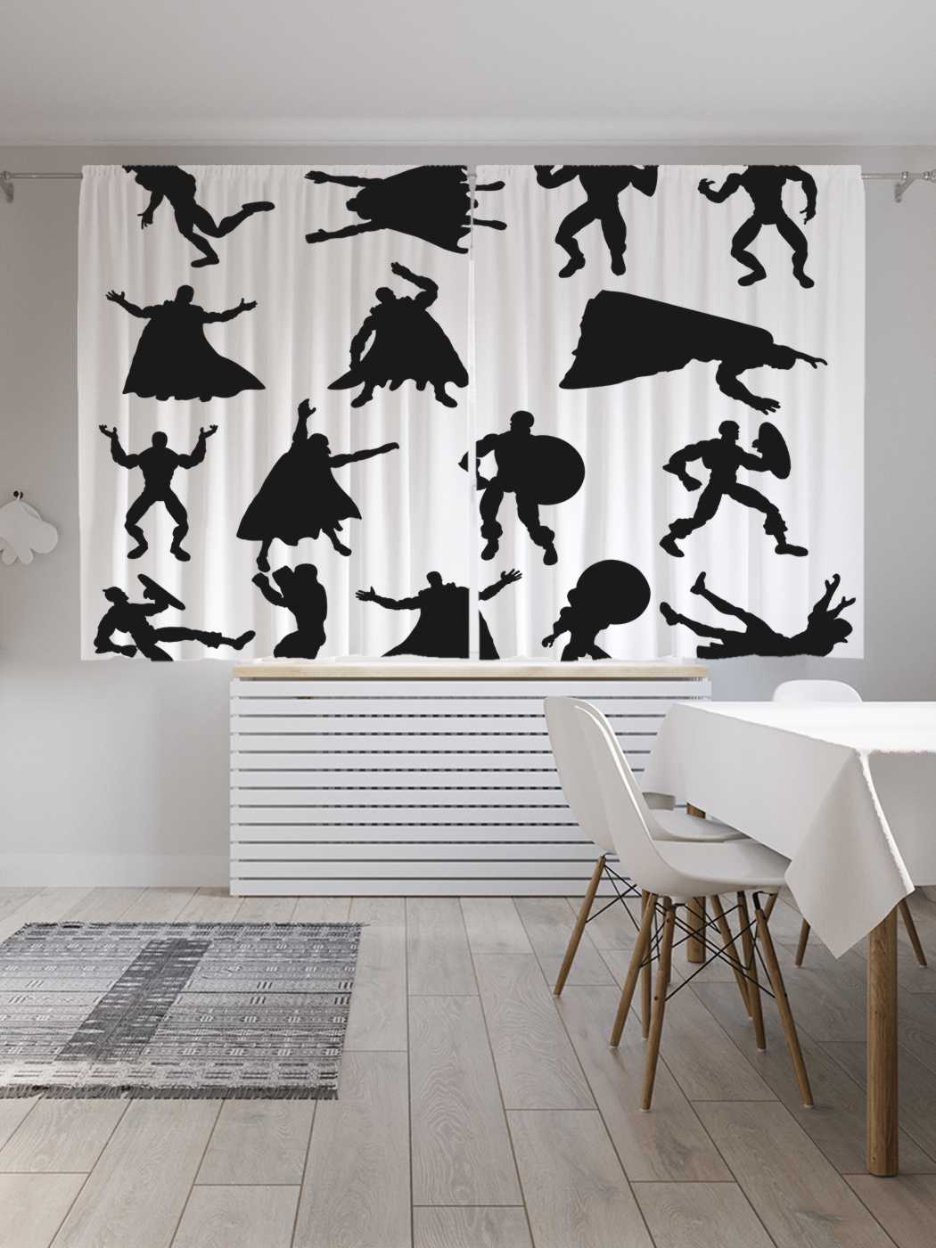 

Классические шторы JoyArty "Силуэты супергероев", серия Oxford DeLux, 2 полотна 145x180 см, Силуэты супергероев