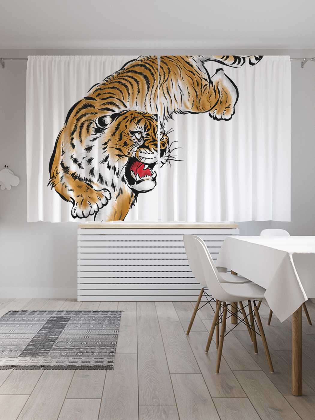 фото Классические шторы joyarty "тигр на охоте", серия oxford delux, 2 полотна 145x180 см