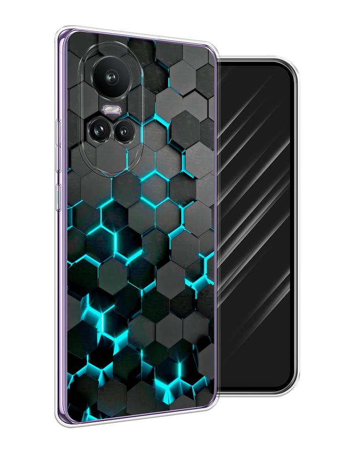 

Чехол Awog на Oppo Reno 10 Global "Соты бирюзовые", Черный;бирюзовый;синий, 2514850-1