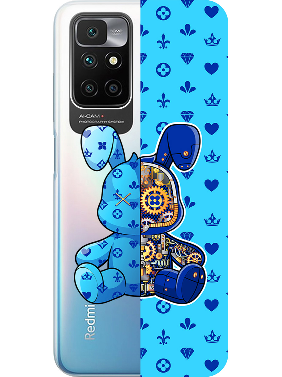 

Силиконовый чехол на Xiaomi Redmi 10 с принтом "Голубой Кролик с механизмом", Прозрачный;голубой;синий, 731907171