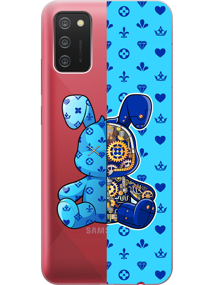 

Силиконовый чехол на Samsung Galaxy A02s с принтом "Голубой Кролик с механизмом", Прозрачный;голубой;синий, 723602971