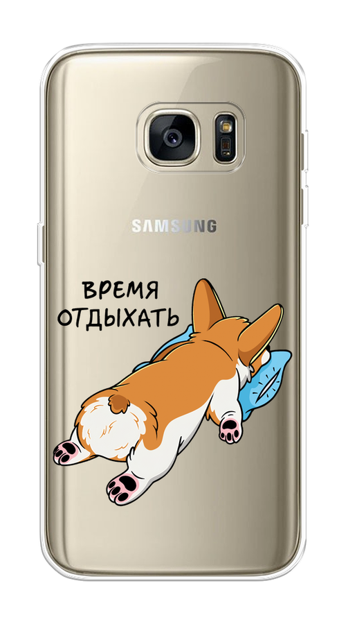 

Чехол на Samsung Galaxy S7 edge "Корги отдыхает", Черный;коричневый;голубой, 24650-1