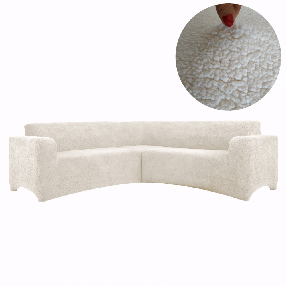фото Чехол на угловой диван плюшевый venera, молочный