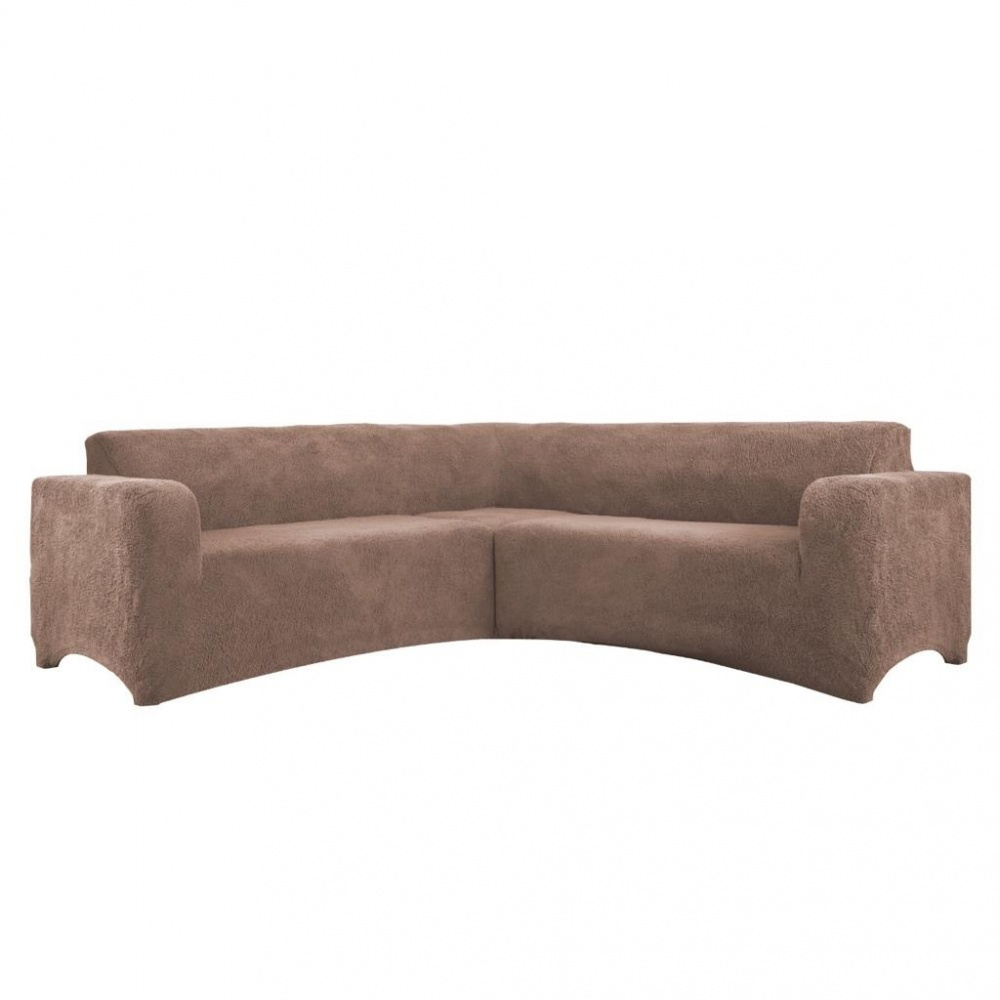 фото Чехол на угловой диван плюшевый venera, коричневый