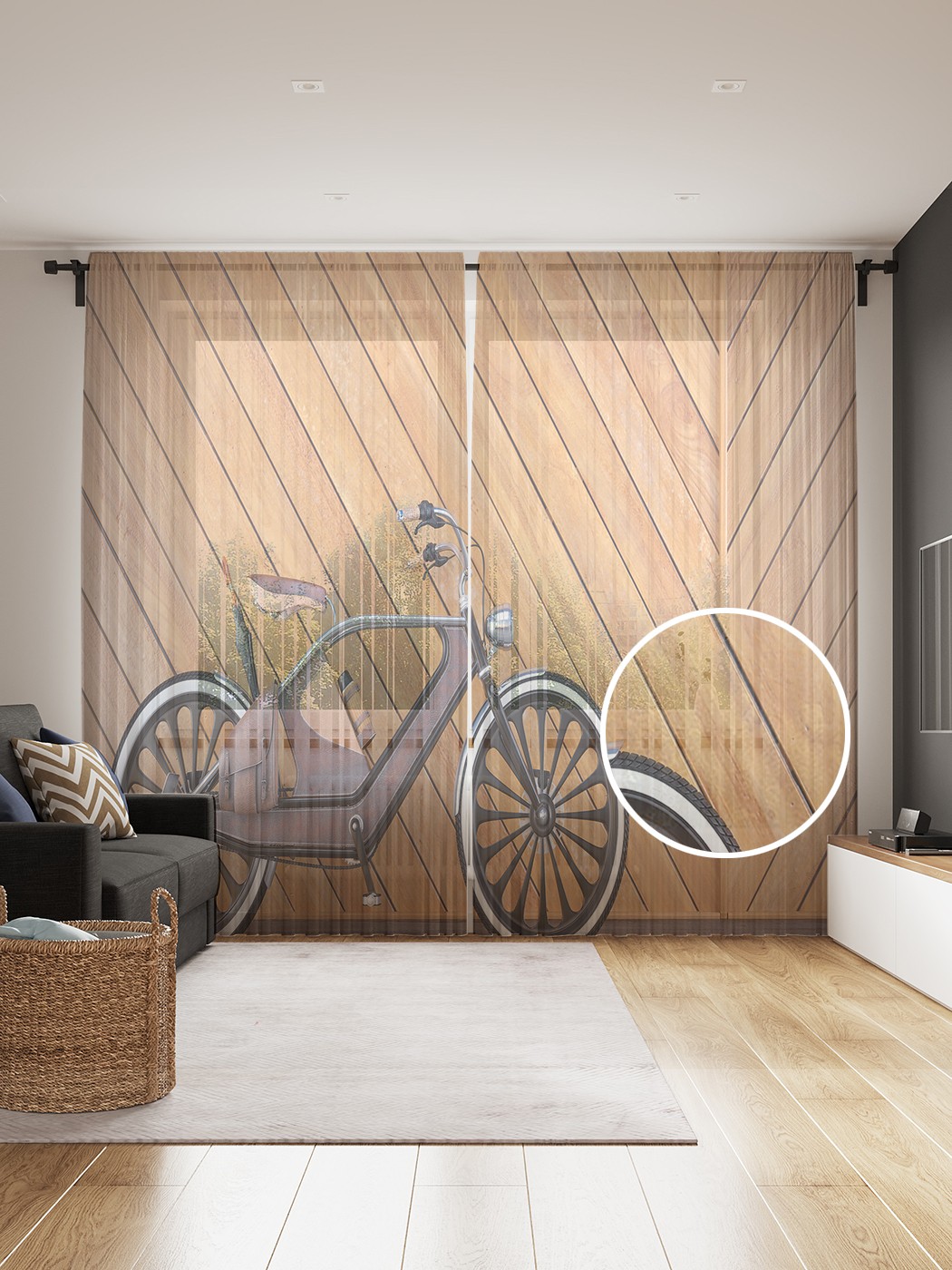 фото Фототюль joyarty "велосипед у ворот", 145x265см (2 полотна со шторной лентой + 50 крючков)