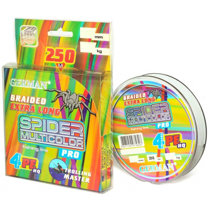 Шнур плетеный German Spider Multicolor x4 250 м, 0.14 мм цветной 9.9 кг