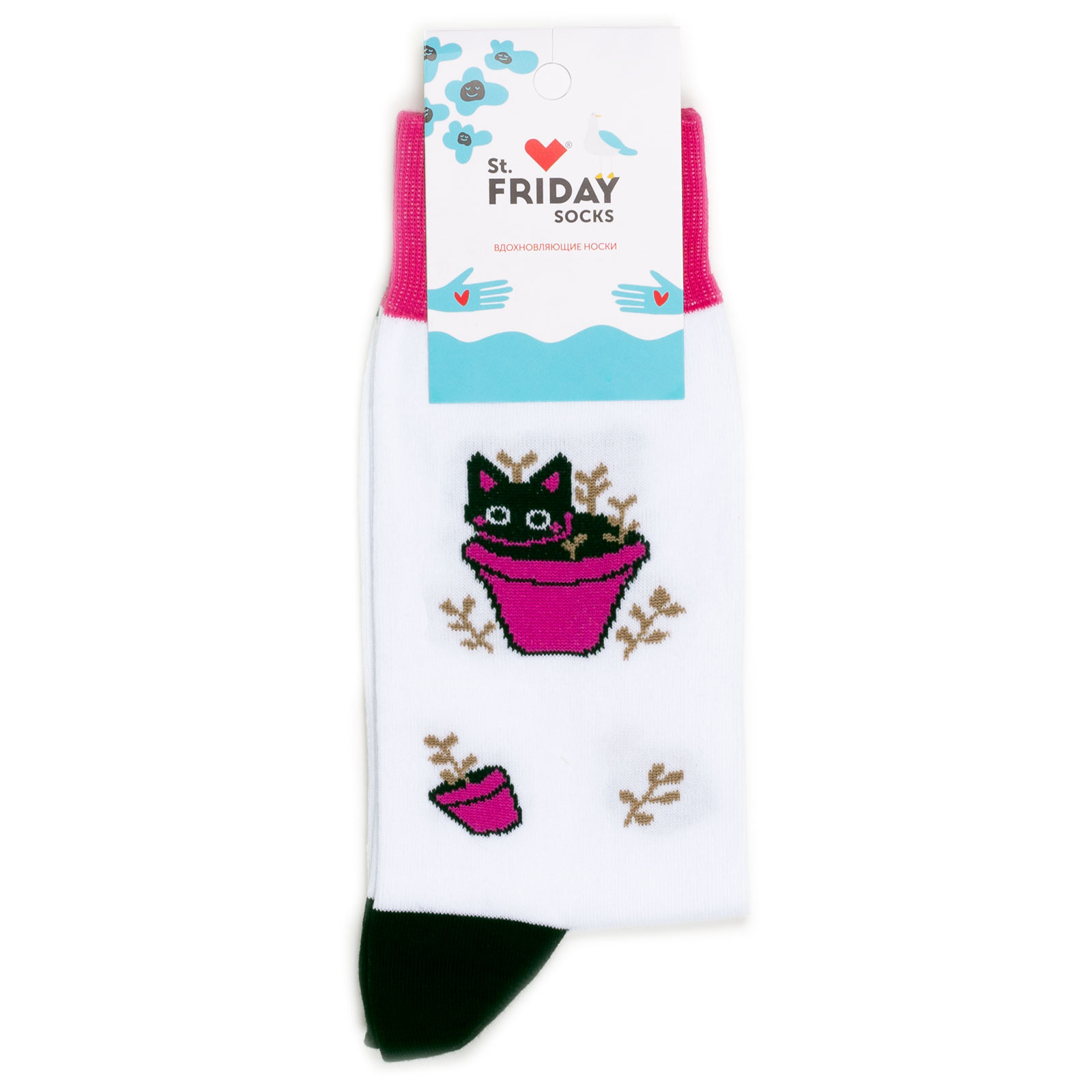 

Носки унисекс St. Friday Socks Кот в горшке белые 34-37, Белый, Кот в горшке