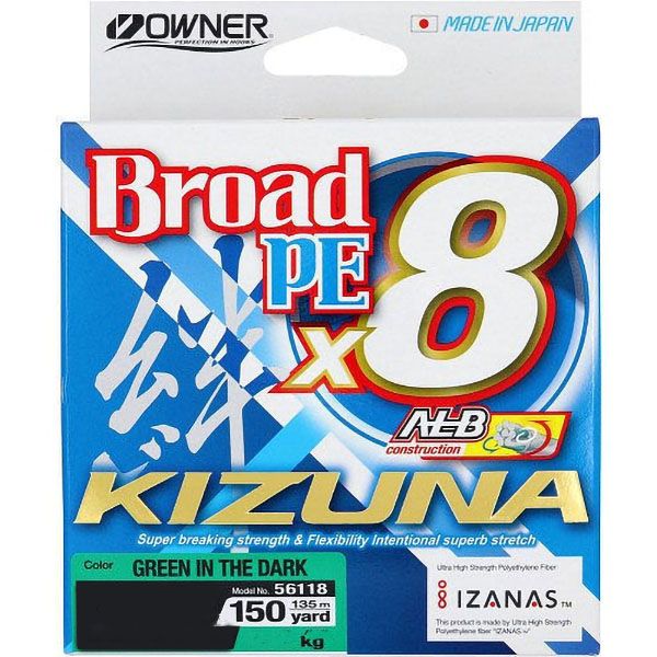 Шнур плетеный Owner Kizuna Broad x8 135 м 0.15 мм 8.2 кг цвет green Dark