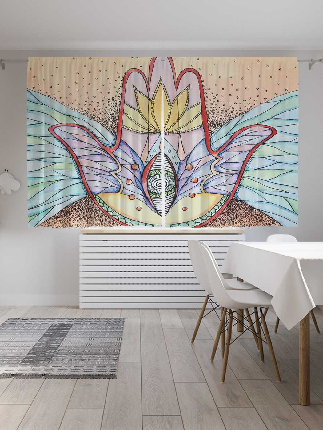 

Классические шторы JoyArty "Хамса изобилия", серия Oxford DeLux, 2 полотна 145x180 см, Хамса изобилия