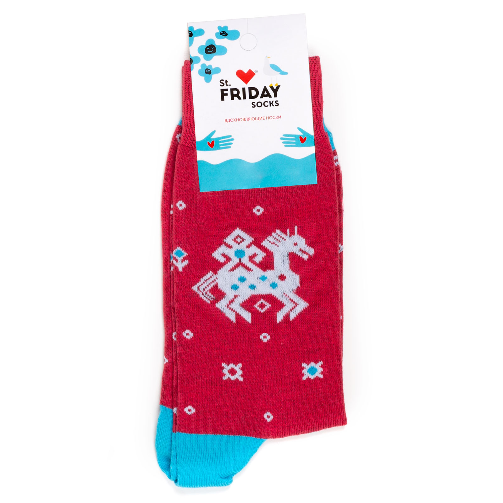 Носки унисекс St. Friday Socks Орнамент на коне красные 34-37