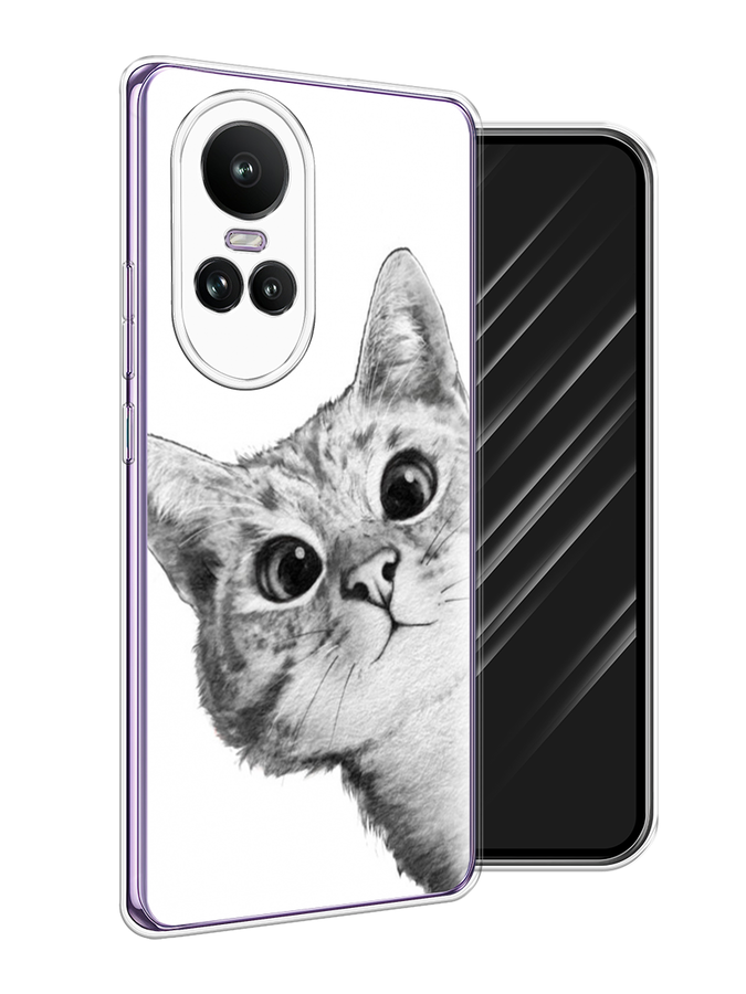 

Чехол Awog на Oppo Reno 10 Global "Кот рисунок черно-белый", Черный, 2514850-1