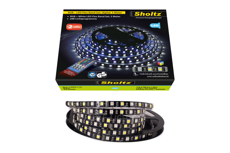 фото Лента светодиодная sholtz 5м 14,4вт/м rgb+w 220в ip65