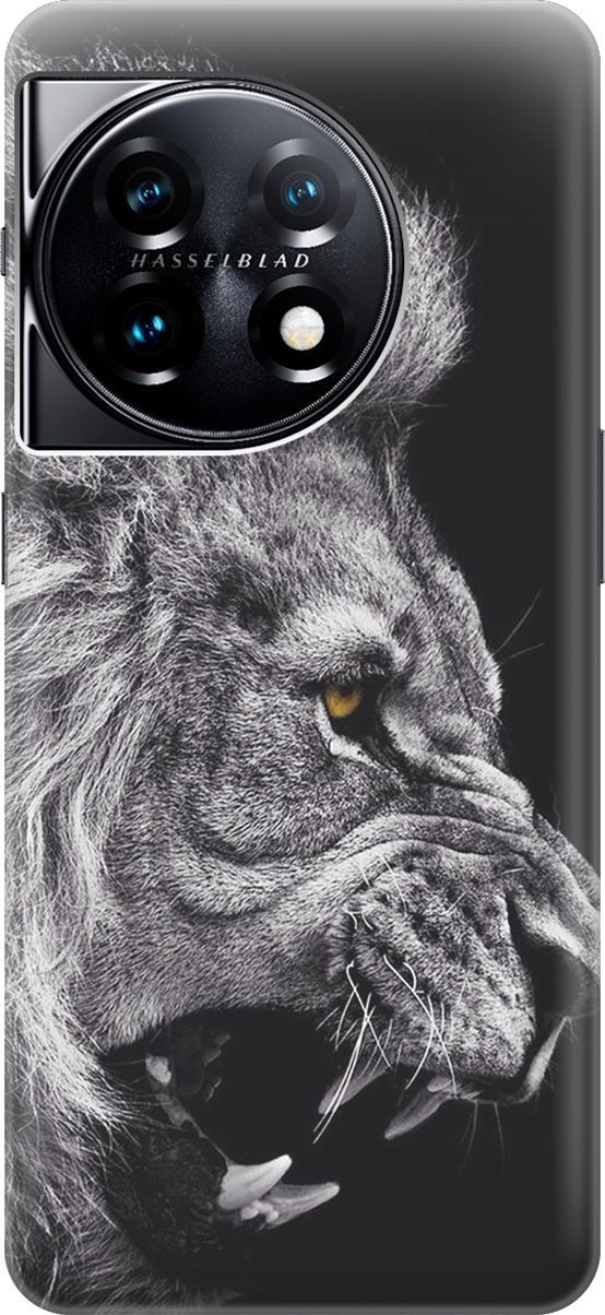 

Силиконовый чехол на OnePlus 11 с принтом "Морда льва", Серый;черный, 159473