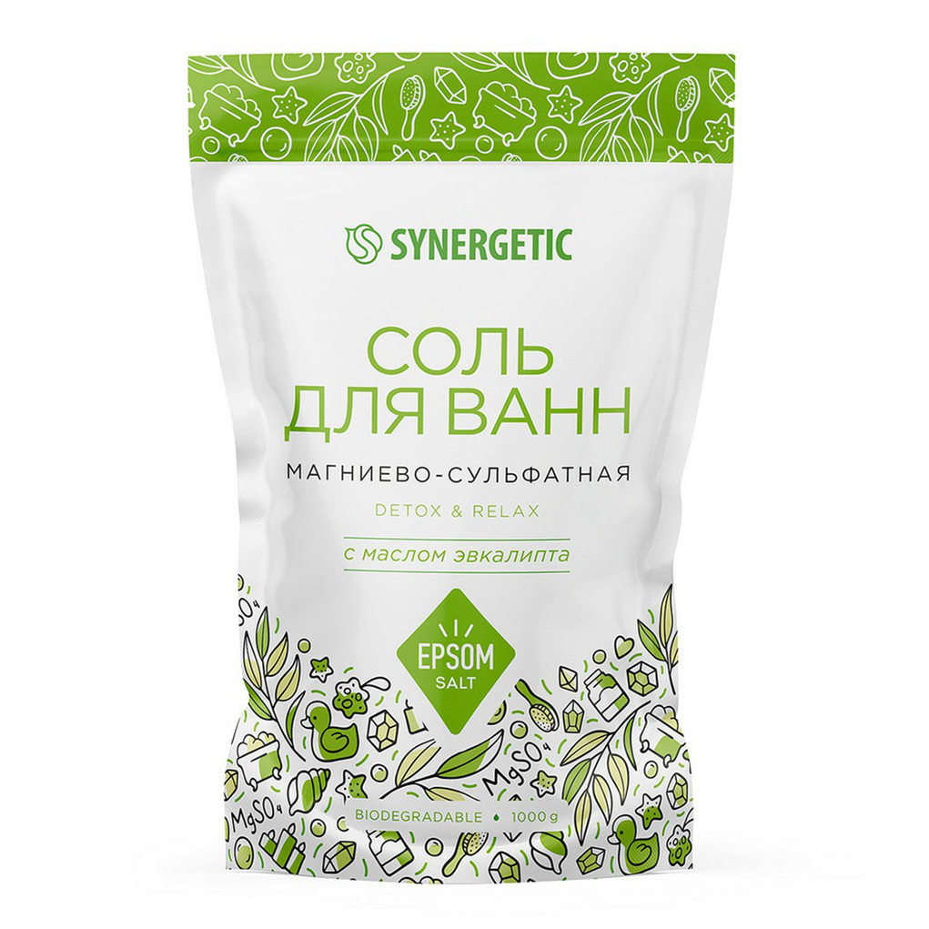 фото Соль для ванны synergetic detox & relax с маслом эвкалипта 1 кг