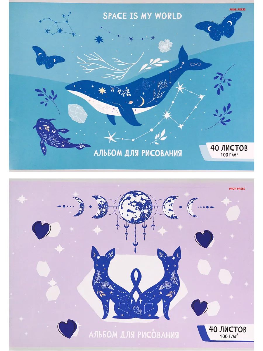 Альбом для рисования ProfPress космические созвездия микс скрепка А4 40л, 2 шт