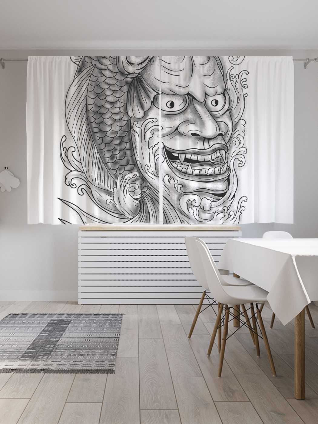 

Классические шторы JoyArty "Японская маска ханья", Oxford DeLux, 2 полотна 145x180 см, Японская маска ханья