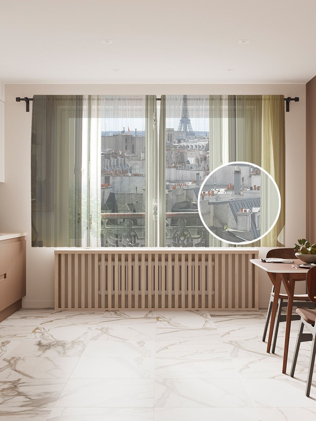 

Фототюль JoyArty "Уютное французское утро" 145x180см, 2 полотна, лента, 50 крючков, Уютное французское утро