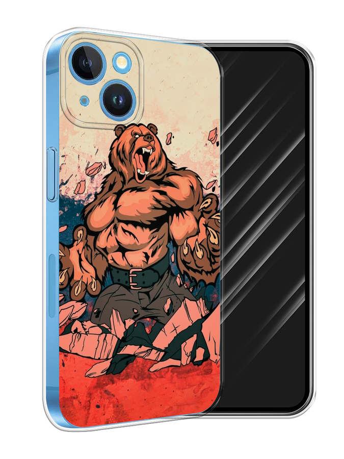 

Чехол Awog на Apple iPhone 15 "Медведь с флагом РФ", Коричневый;синий;красный, 15550-1