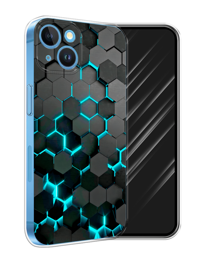 

Чехол Awog на Apple iPhone 15 "Соты бирюзовые", Черный;бирюзовый;синий, 15550-1