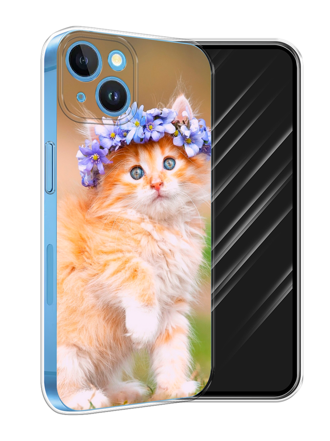 

Чехол Awog на Apple iPhone 15 "Рыжий кот в венке", Коричневый;синий, 15550-1