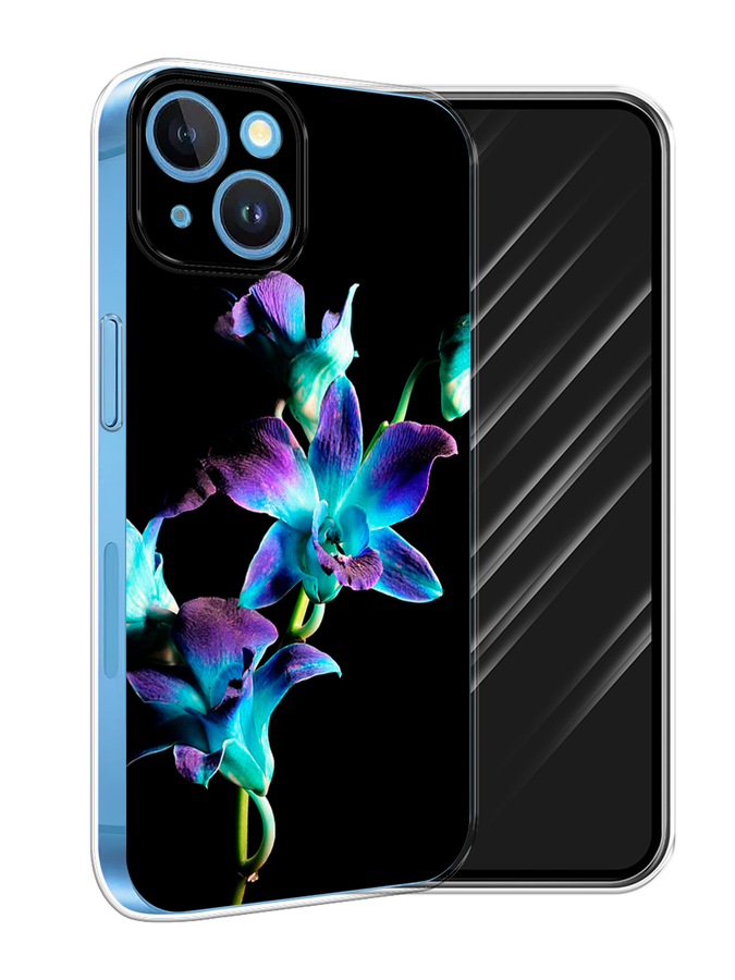 

Чехол Awog на Apple iPhone 15 "Синий цветок на черном", Черный;голубой;синий, 15550-1