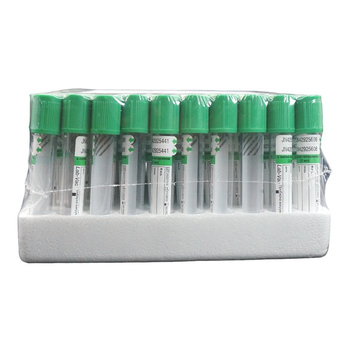 

Вакуумные пробирки Lab-Vac c литий-гепарином, зеленые, 2 мл, , 100 шт, Зеленый