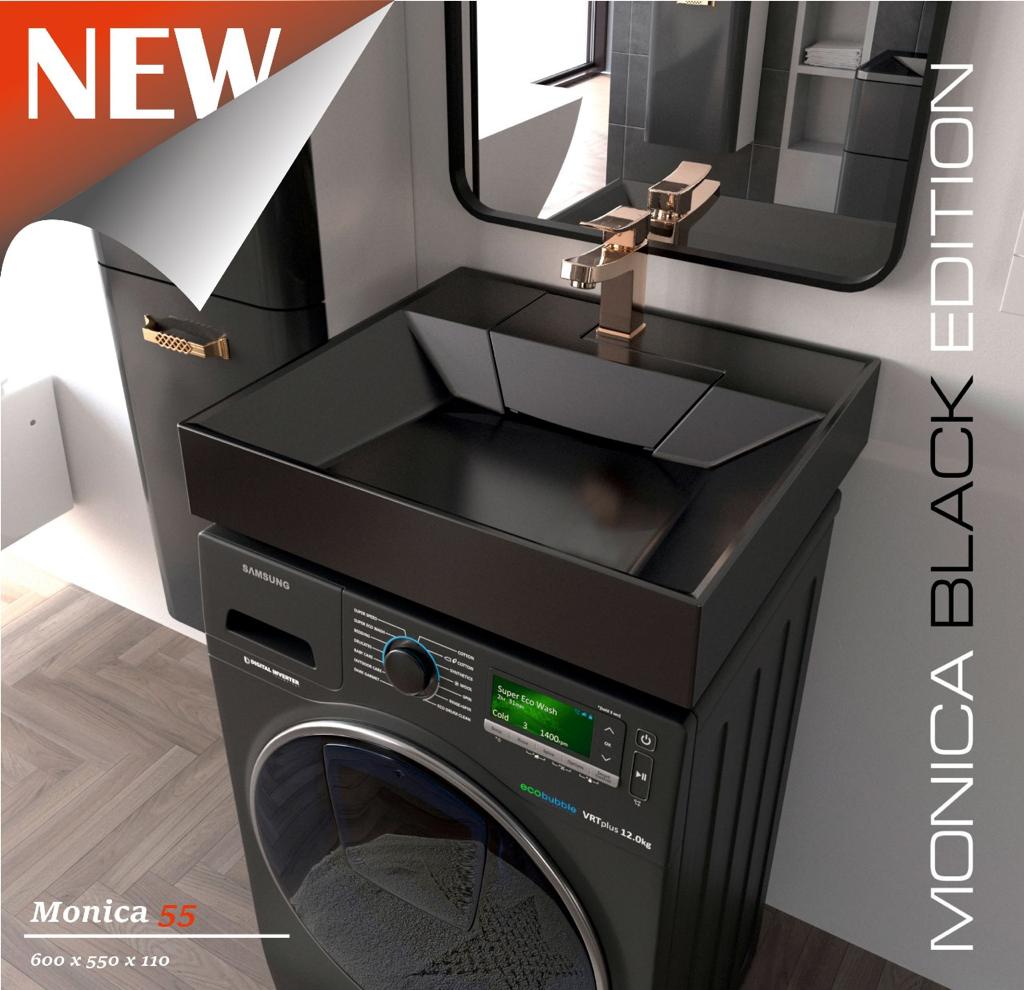 фото Раковина monica 55 black edition над стиральной машинкой 60х55*11см, черная uperwood
