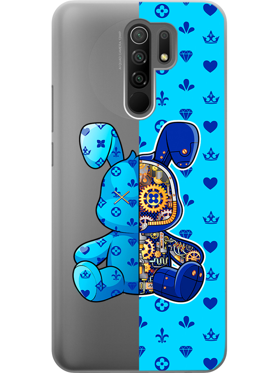 

Силиконовый чехол на Xiaomi Redmi 9 с принтом "Голубой Кролик с механизмом", Прозрачный;голубой;синий, 723276771