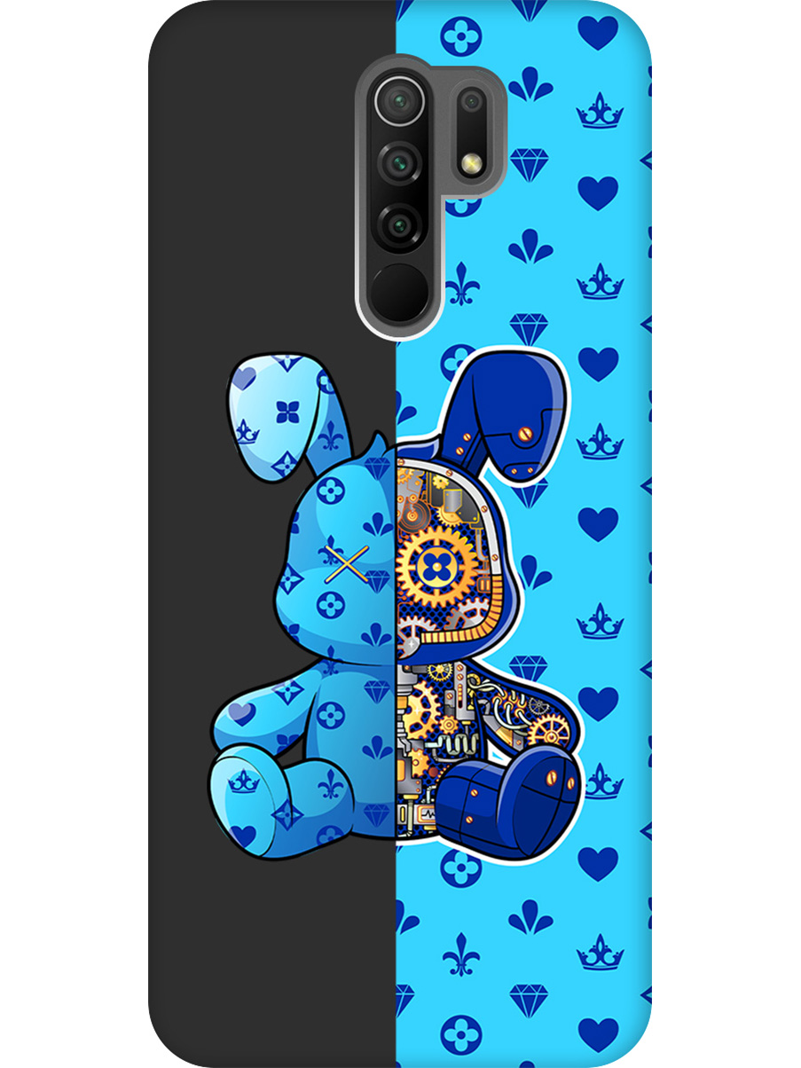 

Силиконовый чехол на Xiaomi Redmi 9 с принтом "Голубой Кролик с механизмом" матовый черный, Черный;голубой;синий, 723276771