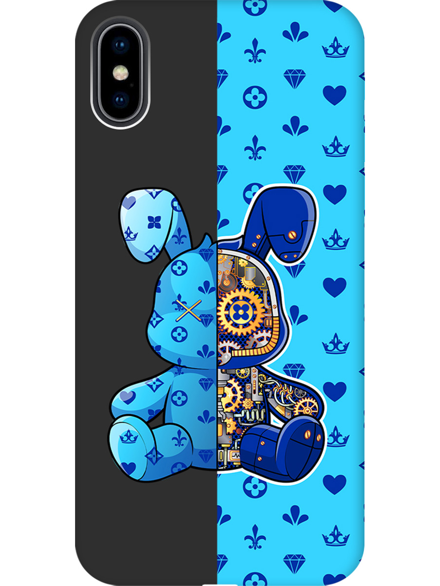 

Силиконовый чехол на Apple iPhone Xs/X с принтом матовый черный 812371, Черный;голубой;синий, 715365471