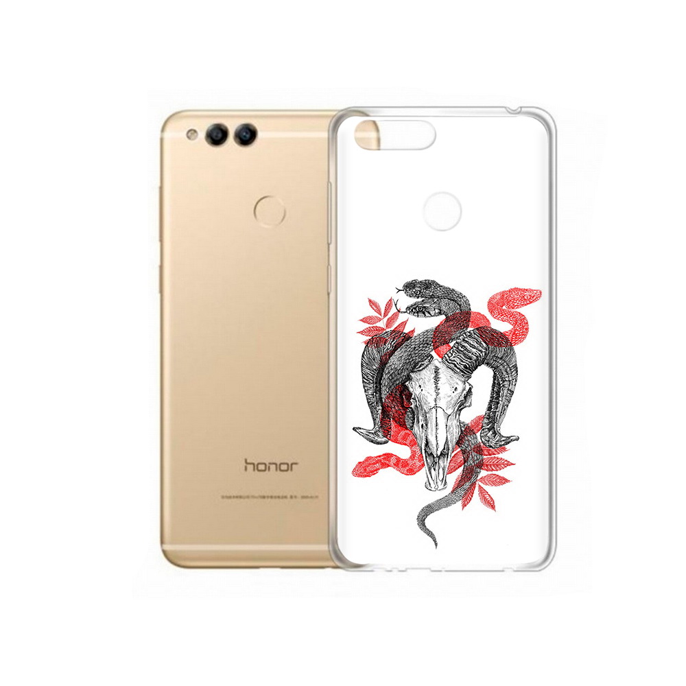 

Чехол MyPads Tocco для Huawei 7X змея в черепе рисунок (PT94112.65.365), Прозрачный, Tocco