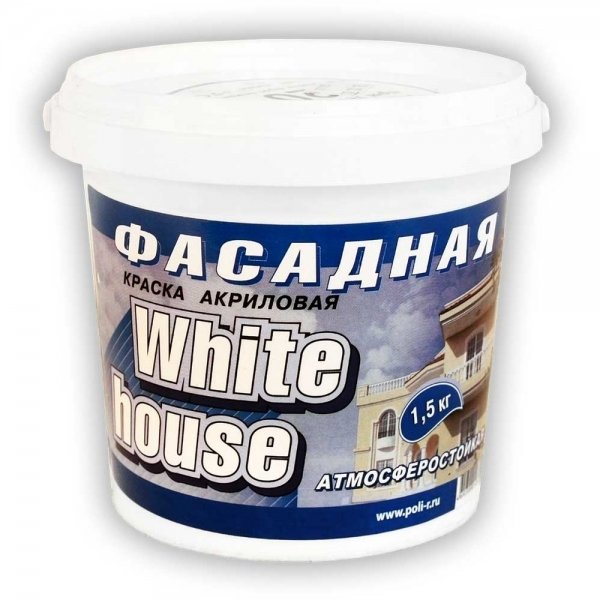 фото Краска вд white house фасадная супербелая 1,5 кг