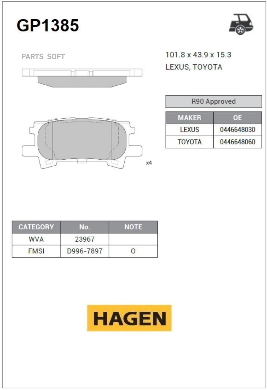 

Колодки задние LEXUS RX 03-08, TOYOTA HARRIER 03-08 GP1385 1шт SANGSIN BRAKE GP1385