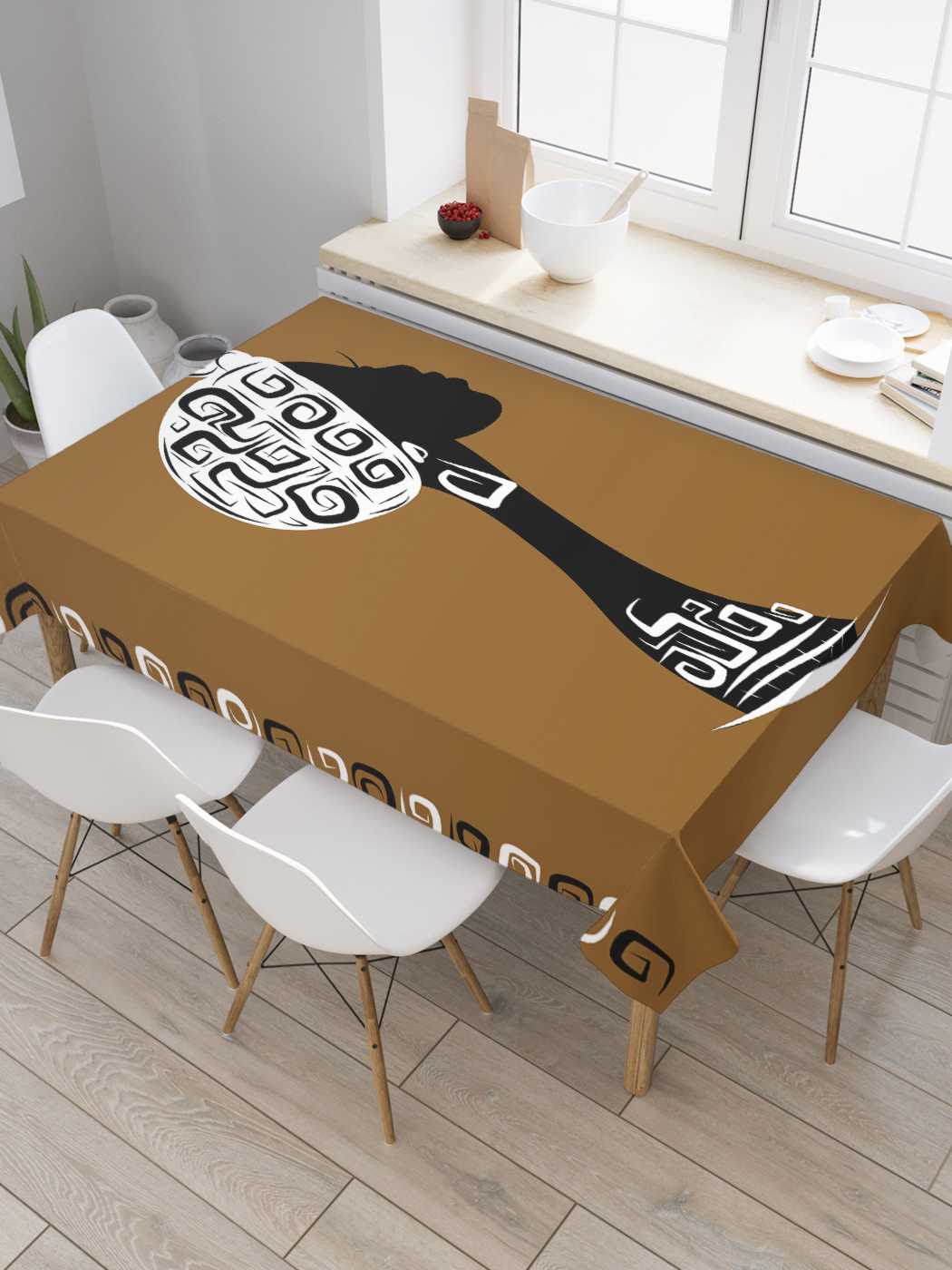 

Скатерть прямоугольная JoyArty "Профиль этнической девушки" из оксфорда, 180x145 см, Коричневый, Профиль этнической девушки