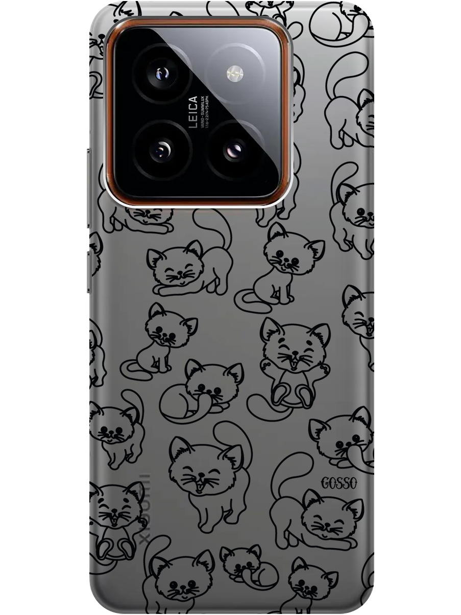 

Силиконовый чехол на Xiaomi 14 Pro с рисунком "Cute Kitties" прозрачный, Прозрачный;черный, 20012089