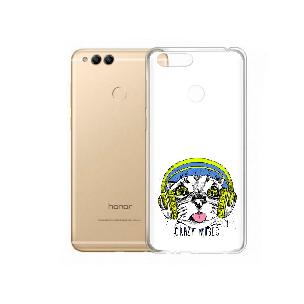 

Чехол MyPads Tocco для Huawei 7X кошка в наушниках рисунок (PT94112.65.403), Прозрачный, Tocco