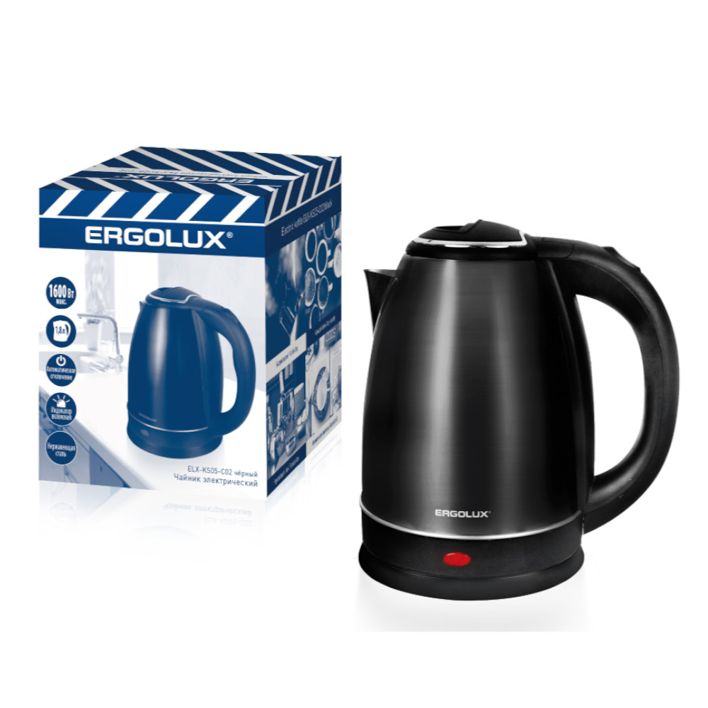 Чайник электрический Ergolux ELX-KS05-C02 1.8 л черный чайник электрический ergolux elx ks05 c72 1 8 л silver