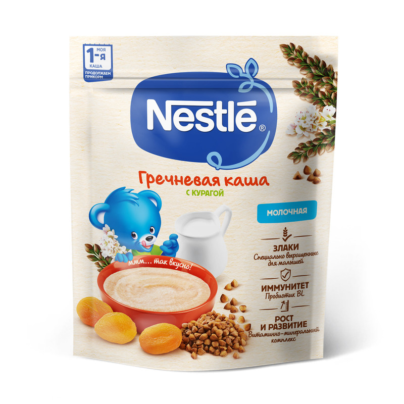 Каша Nestle молочная гречневая с курагой для продолжения прикорма 200г с бифидобак. BL