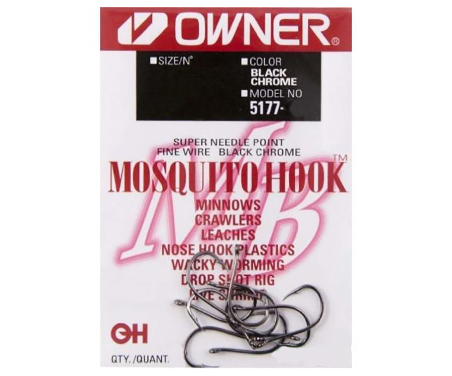 

Одинарные крючки Owner Chod Hook №4 BС, с колечком, загнутое острие, с бородкой, Черный, Mosquito Hook