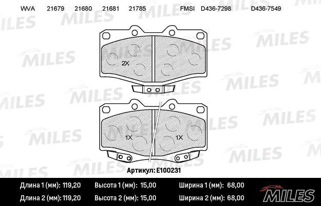 

Колодки тормозные передние Toyota 4 Runner/Hilux 88>02 Miles E100231