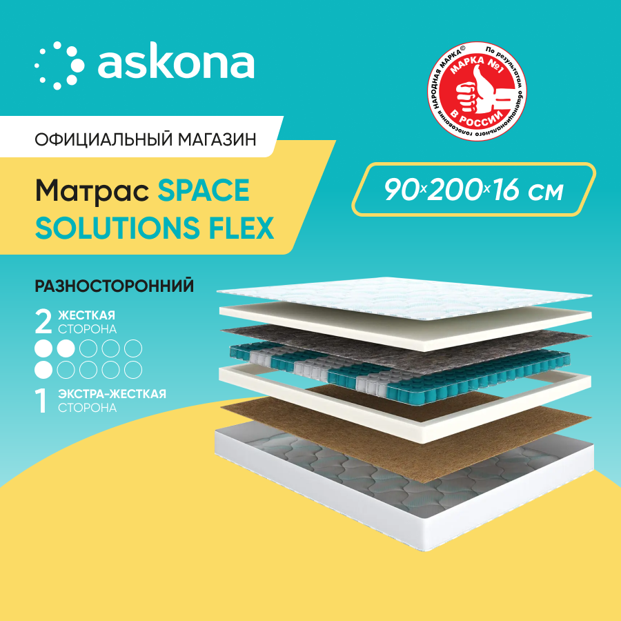 

Матрас Askona Space Solutions Flex 90x200, Белый, Space Solutions Flex