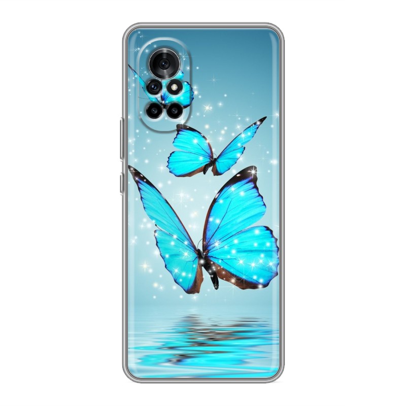 

Дизайнерский силиконовый чехол для Huawei Nova 8 Бабочки голубые