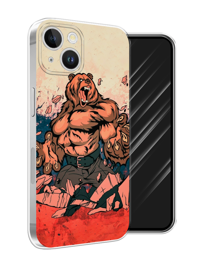 

Чехол Awog на Apple iPhone 15 Plus "Медведь с флагом РФ", Коричневый;синий;красный, 15650-1